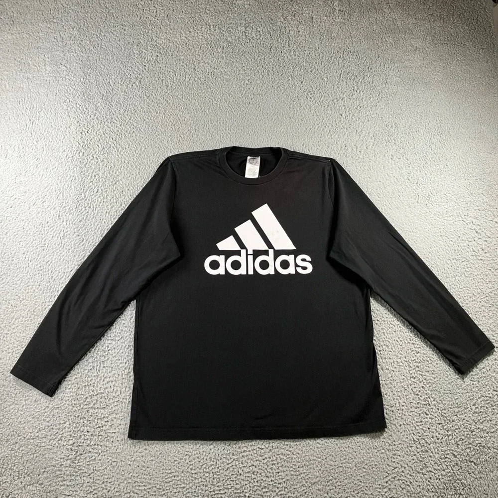 Adidas L/S Shirt Men XL Black Graphic Badge of Sport Logo Tee Baggy Thrashed